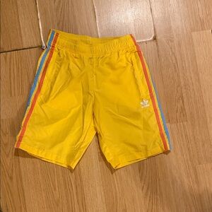 Adidas Bright Yellow Shorts with Colorful Stripes